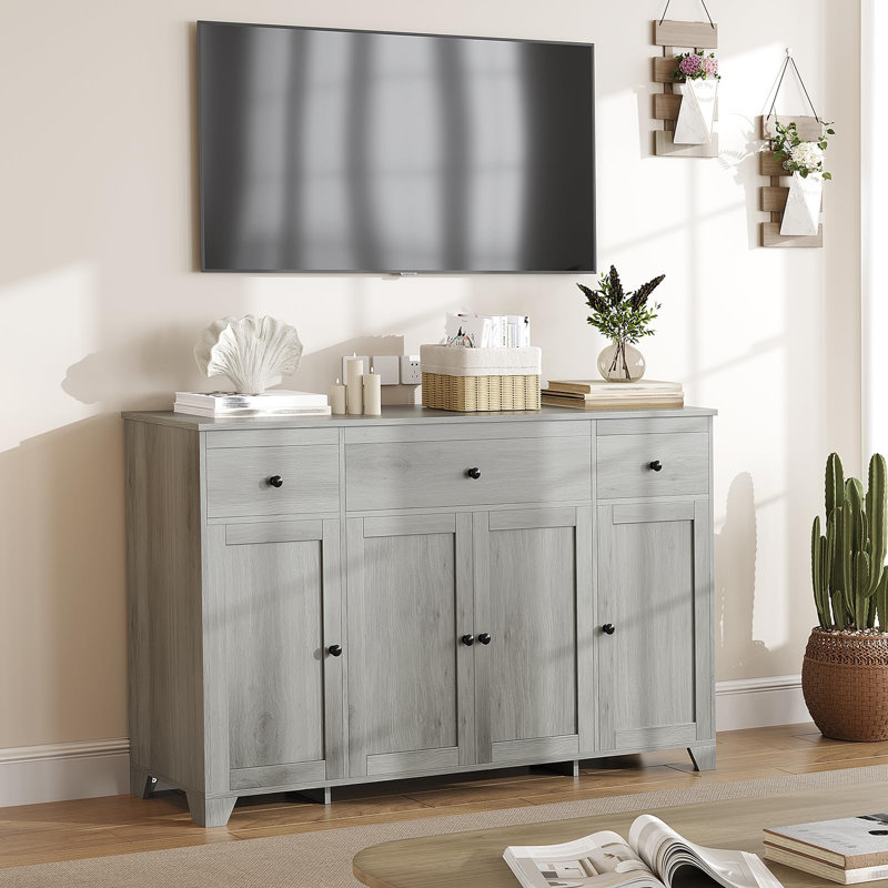 Buffet 55 "avec 3 tiroirs, 4 portes et tablettes réglables, Gris