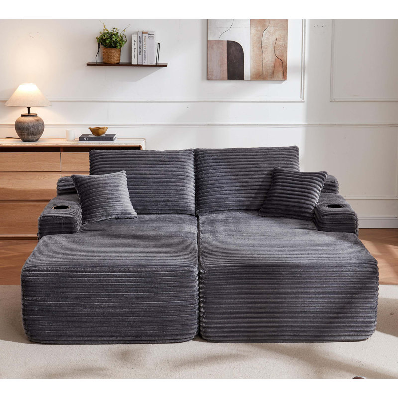 Canapé modulaire 69 po Cloud, méridienne en forme de L avec méridienne en forme de R avec assise profonde et confortable canapé 2 places pour salon moderne (tissu moelleux)