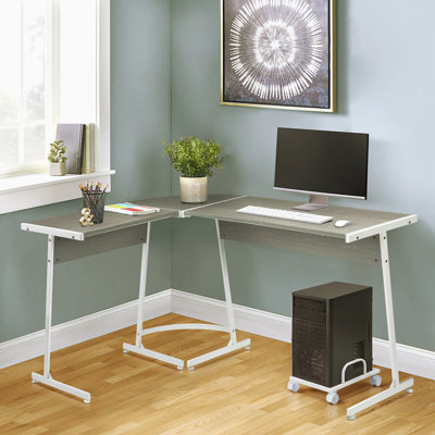 Bureau d'ordinateur en L gris et blanc