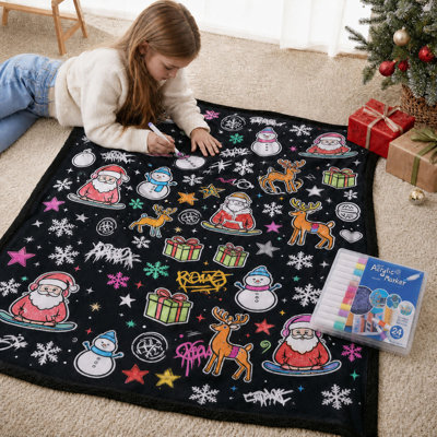 Décoration de Noël - Trousse de coloriage à faire soi-même avec 24 feutres - Grande couverture à colorier pour les fêtes de fin d'année - Activité artistique sur le thème de Noël - Idéal pour les fêtes de famille - 5 ml