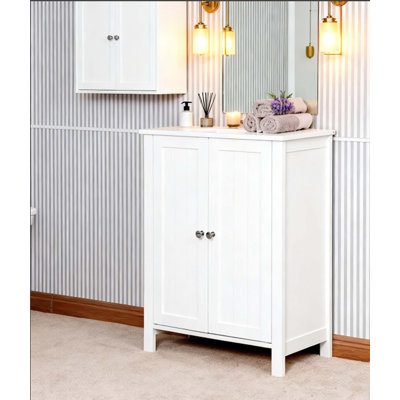 Versatile Bathroom Floor Storage Cabinet with Double Doors and Adjustable Shelf, Perfect for Organizing and Maximizing Space