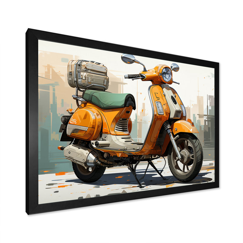 Orange Scooter Caf Racer - imprimé, H 16 po x l 32 po x P 1 po, Cadre simple noir