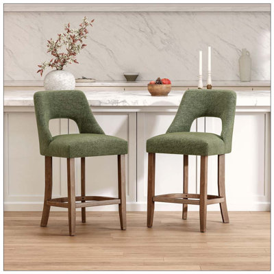 Ensemble de 2 tabourets de bar, tabourets de bar rembourrés à hauteur de comptoir, tabourets de comptoir modernes avec pieds en bois