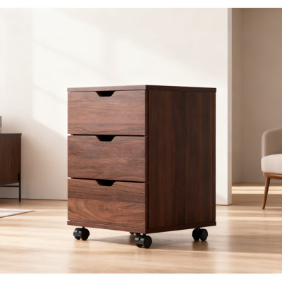 Classeur vertical à 3 tiroirs avec classeurs mobiles en bois sous le bureau pour bureau à domicile avec roulettes, brun (non assemblé)