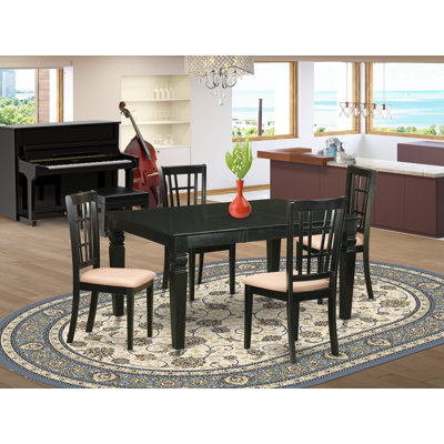 5 Piece Dining Room Furniture Set Includes a Rectangle Kitchen Table with Butterfly Leaf and 4 Linen Fabric Chairs, Black