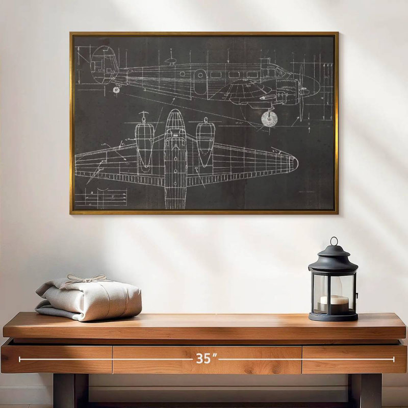 Plan de l'avion, 25 po x 17 po, Cadre flottant doré