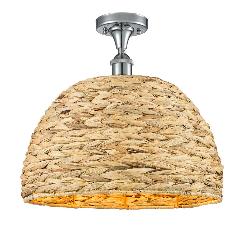 Ariol Rattan Semi Flush Mount, 14.5" H x 15.75" W x 15.75" D, Polished Chrome