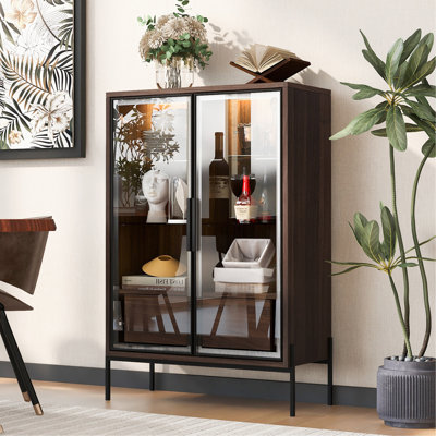 51.2'' Freestanding Display Cabinet, Pantry With 2 Storage Drawers And Glass Doors, Curio Cabinet With 4-Tier Adjustable Shelves And LED Light, For Living Room, Kitchen, Office