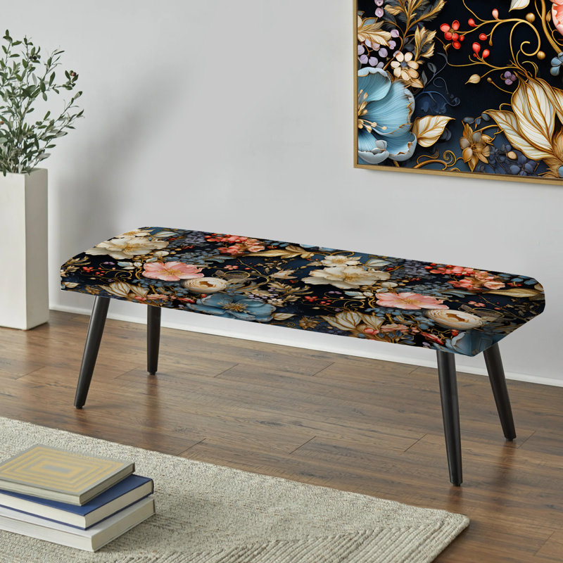 Eclectic Flower Patchwork Melody - Banc rembourré noir éclectique