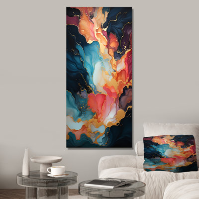 Rose et bleu tourbillonnant, peinture fluide IV - art mural abstrait