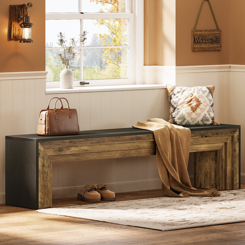 71" Extra Long Entryway Bench, Black/Brown