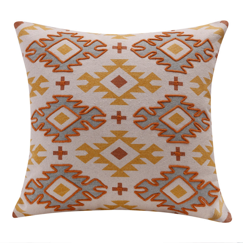Housse de coussin géométrique 100% coton, Jaune / rouille, Housse de coussin seulement - sans coussin