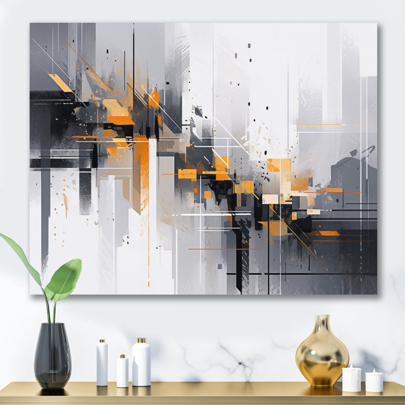 Impression sur toile encadrée orange orange et gris Sripes I, H 16 po x l 32 po x P 1 po, Toile tendue