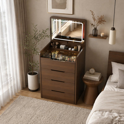 3 in 1 Vanity Desk with Plip Top Mirror, Small Make Up Vanity Set
