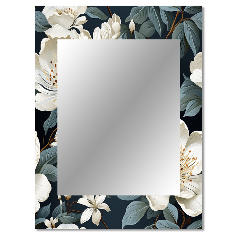 Delrita Grey And White Blossoms Orchid Lovely - Floral Decorative Mirror, Floral Large Wall Mirror, Printed Metal Art