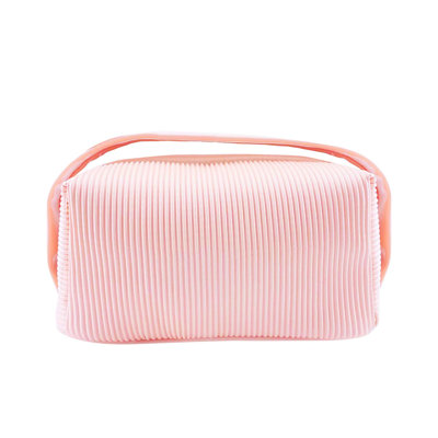 Valencia Makeup Bag For Purse With Silver Hardware, Supple Quilted Vertical Design Faux Leather Travel Makeup Bag Organizer With Top Handle