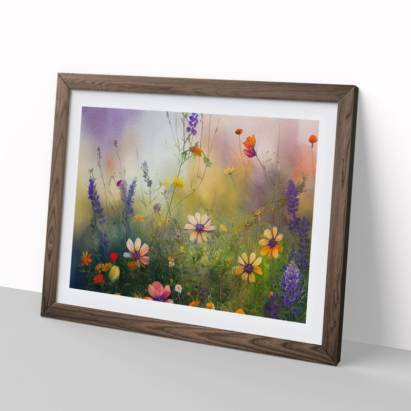 Shining Wildflowers Floral - Framed Print, 25cm H x 34cm W x 2cm D, Walnut