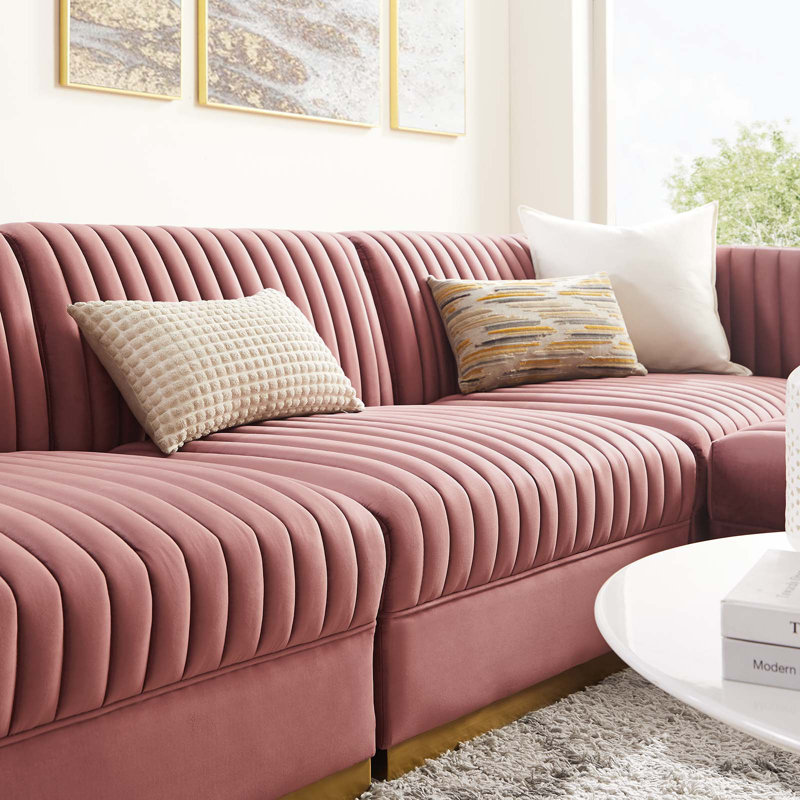 Canapé modulaire 4 pièces Sanguine, Rose 100% polyester