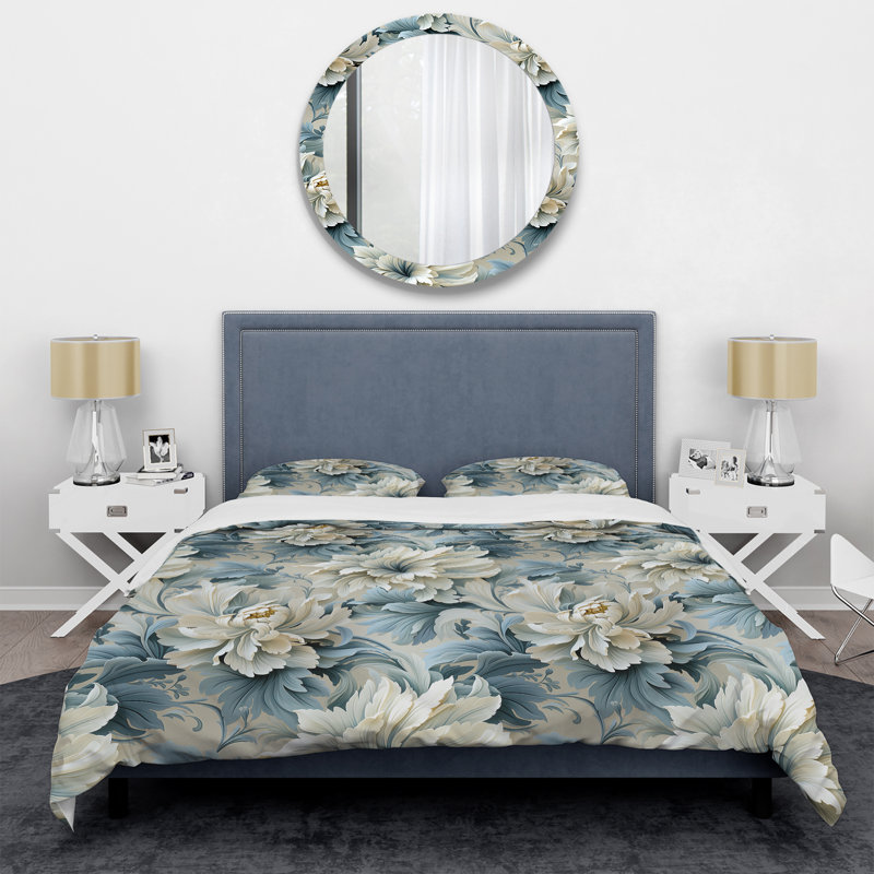 Ensemble de housse de couette Petal Symphony Blue Damask Harmony I, Housse de couette pour très grand lit et 2 très