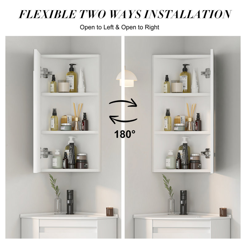 Armoire à pharmacie 13,4 W 23,6 H avec miroir 3 tablettes, H 23,62 po x l 12,6 po x P 7,37 po