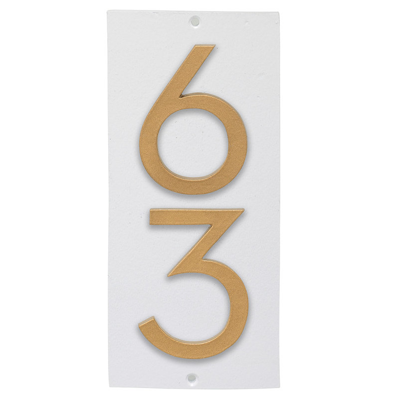 Plaque d’adresse murale sur 1 ligne flottante, Blanc, Or, Oui