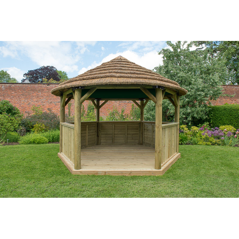 4.5 x 4m Solid Wood Gazebo, Country Thatch/Cream Roof Lining
