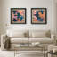 «Blue Bird Silhouettes» sur fond rose et orange, ensemble de 2 reproductions d'art encadrées en papier-935804526-935804527