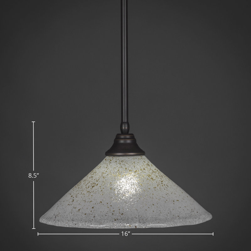 Stem Hung Pendant With Glass, Dark Granite, 16", Gold Ice Glass
