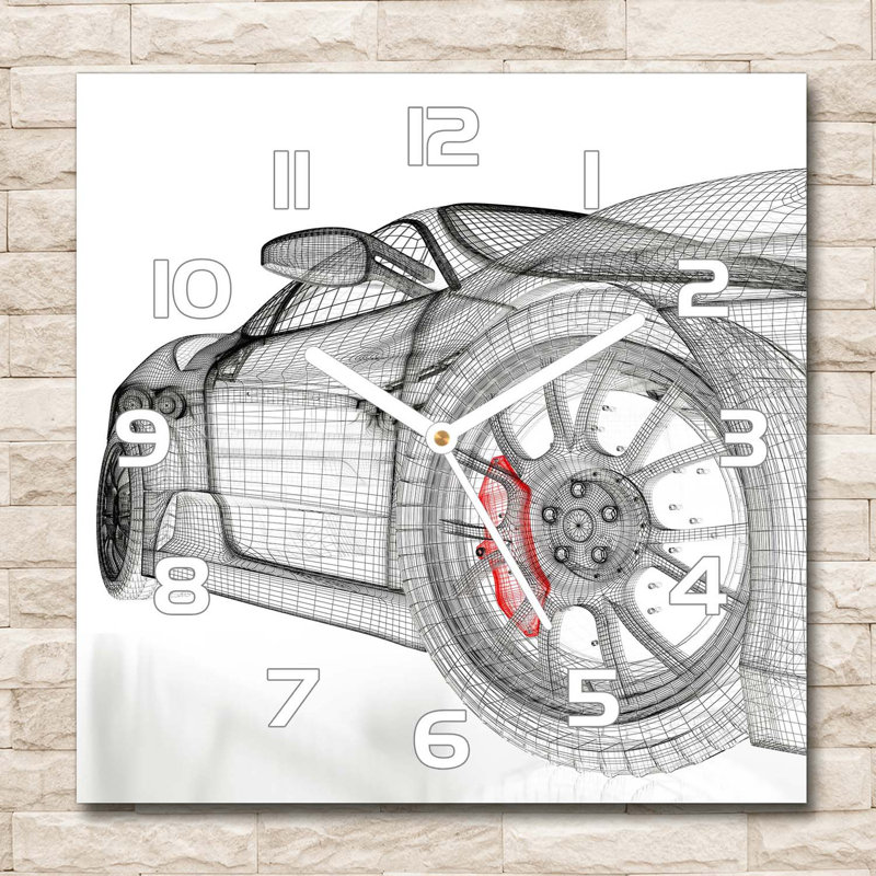 Ilie Glass Wall Clock, White/Red/Grey