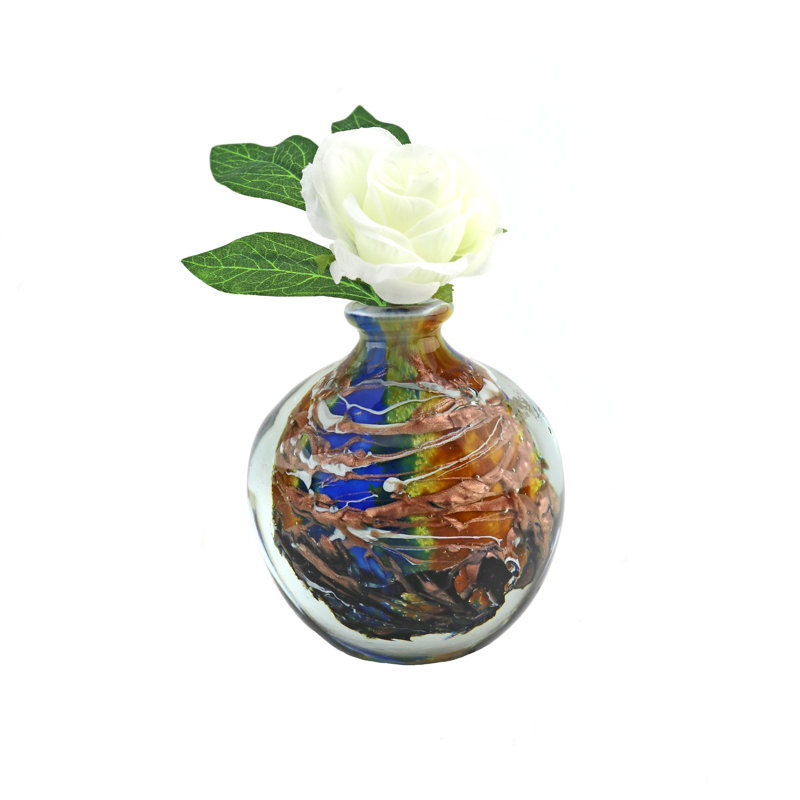 Lutin European Art Glass Vase Mediterranee, Blue/Yellow