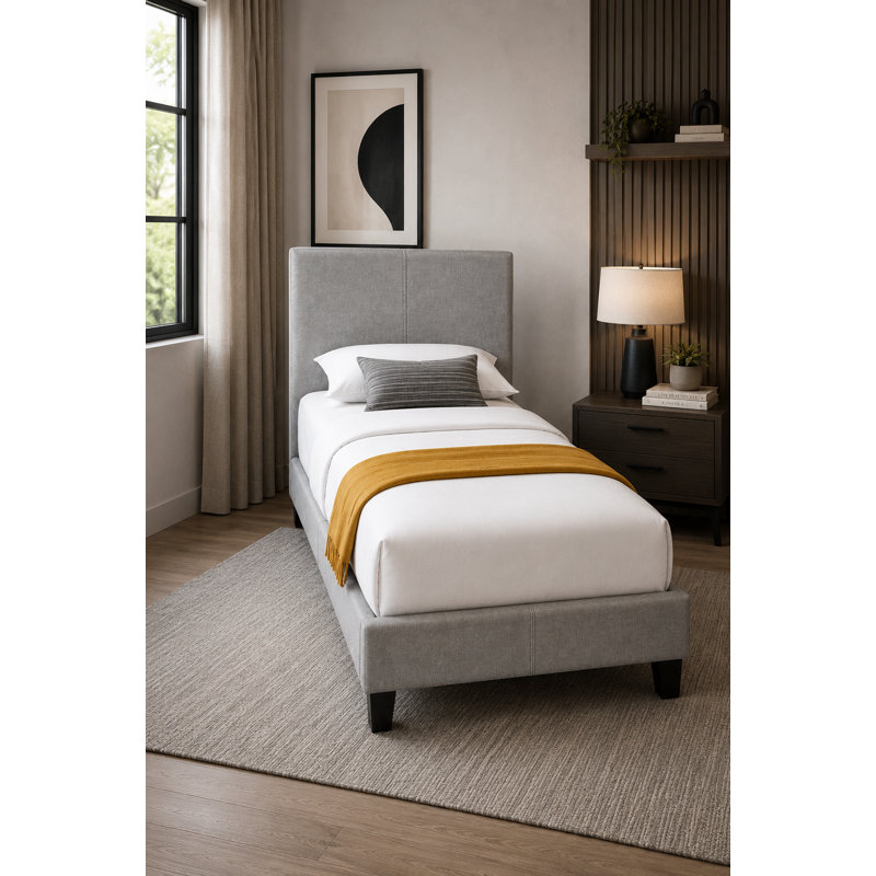 Lit tapissier standard à profil bas Strasser, Gris, Simple
