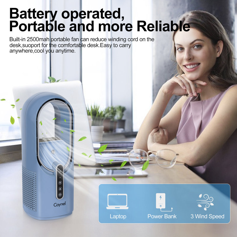 CAYNEL 11.8 Inch Portable Bladeless Desktop Personal Fan, Blue