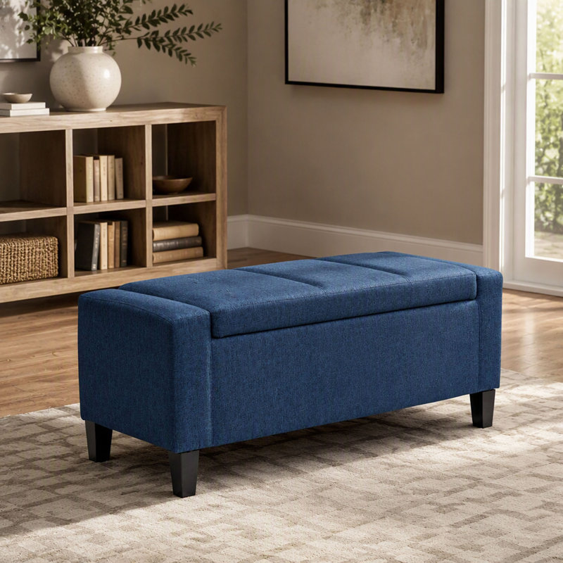 Repose-pieds de rangement rectangulaire capitonné de 36,25 po Atzel, Bleu