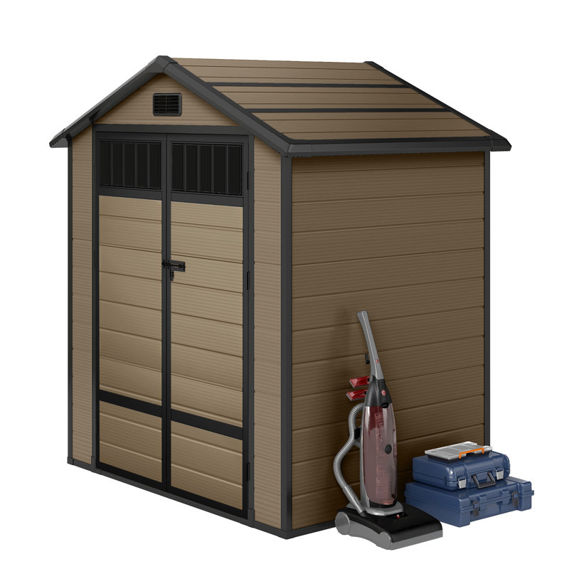 6x4.4 Ft Resin Storage Shed With Fence-style And Side Windows, Brown