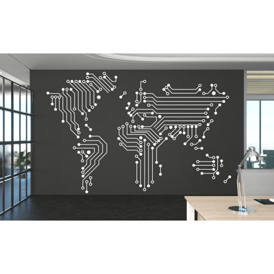World Map Circuit Board Wall Decal, Technology Vinyl Wall Art Decals, Company Name Decal, Office Decor, Business Wall Decal Art Office 322RS