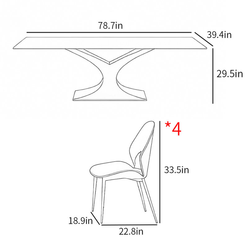 Ensembles de table de salle à manger de style italien moderne, H 29,5 po x L 78,7 po x l 39,4 po