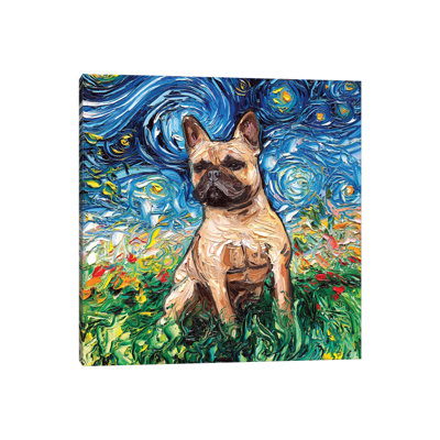Fawn French Bulldog Night by Aja Trier - Wrapped Canvas Print