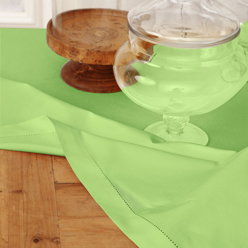 Cotton Linen Hemstitch Tablecloth, Apple Green, 120" x 60"