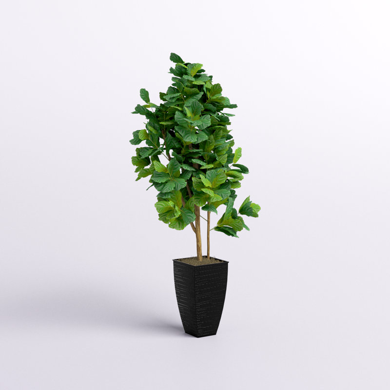 72'' Faux Fiddle Leaf Fig Tree in Metal Planter, Black
