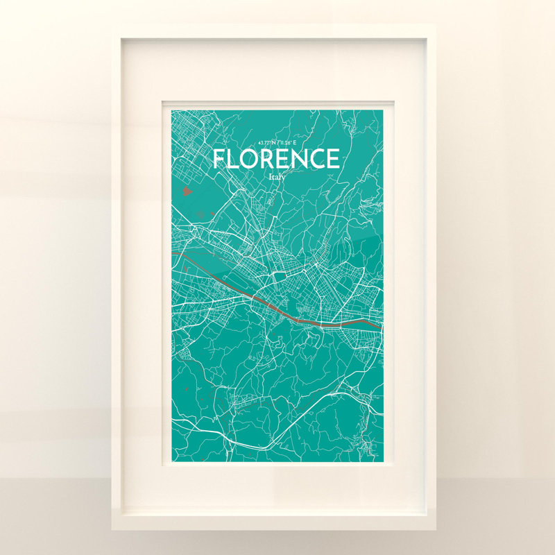 Florence, carte de la ville, impression rétro, H 17 po x l 11 po, Vert / brun