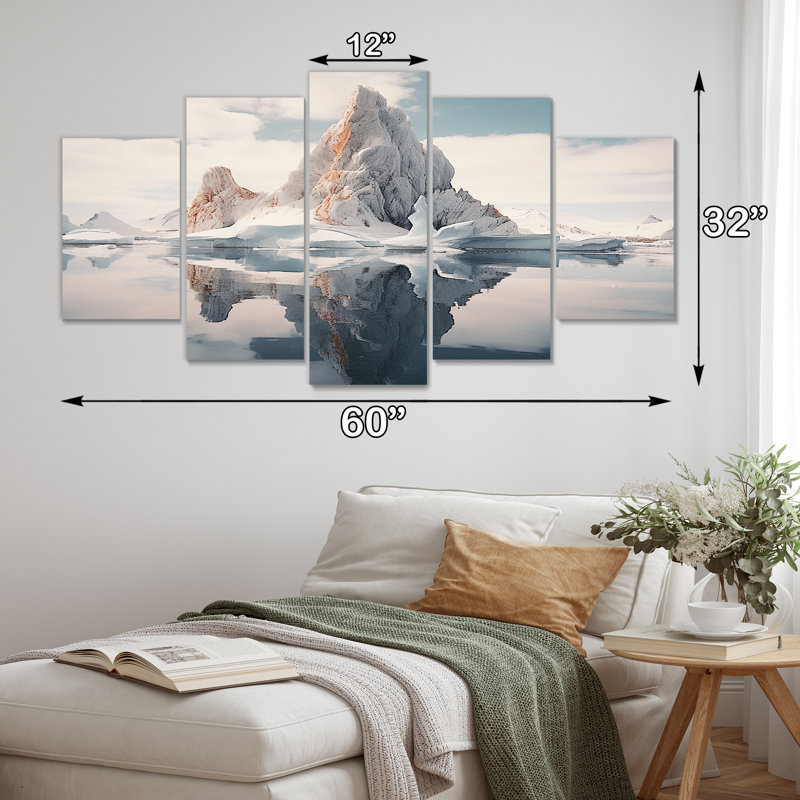 Ensemble 5 pièces d'art mural majestueux Iceberg, H 32 po x l 60 po