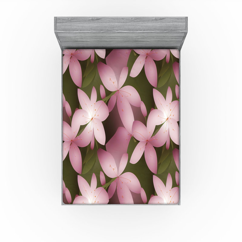 Drap-housse à motif floral Ambesonne, Vert olive, rose pâle / floral, Drap-housse de taille très grand