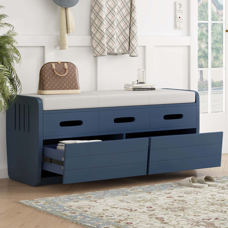 Rustic Storage Bench with Hidden Compartments and Versatile Use for Home, Navy