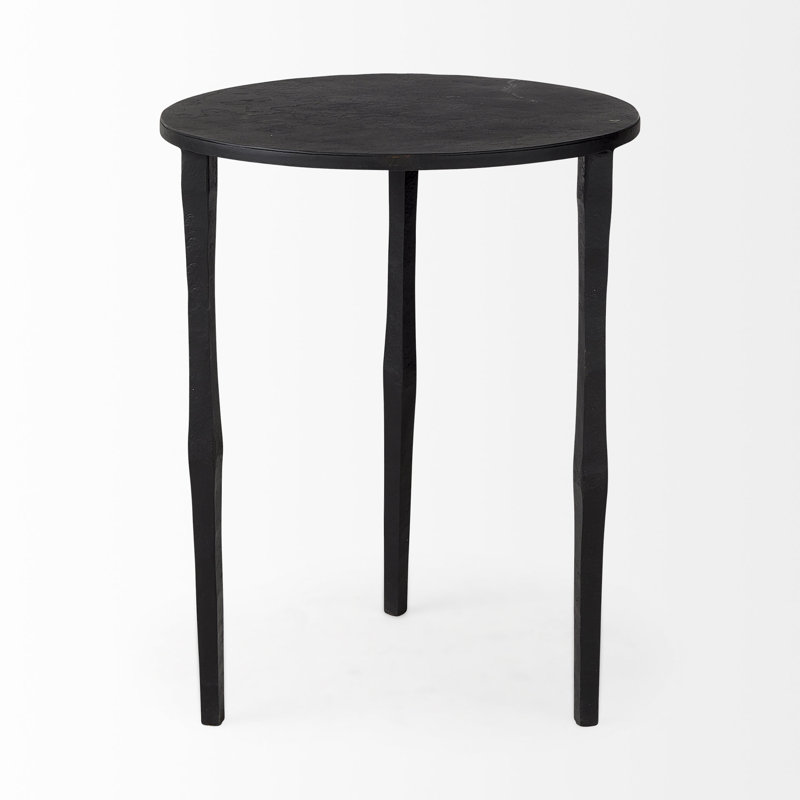 Ebony Black Round Iron Three-Leg Accent Table