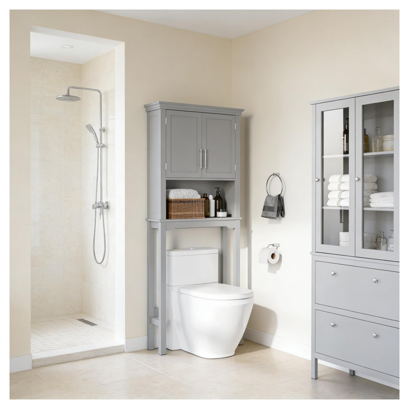 Over-the-Toilet Storage Cabinet with Shaker Doors, Gray MDF Bathroom Organizer