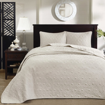 Couvre-lit réversible pleine grandeur crème - surdimensionné pour un look doux au coton prélavé, texture luxueuse traitée, rembourrage confortable, traitement, lavable