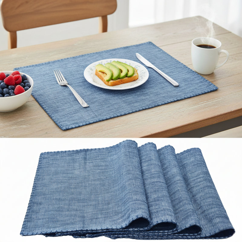 Chemin de table en coton avec bords cousus décoratifs, écharpe de commode, couvercle supérieur de meuble, 20" L, Blue, 4