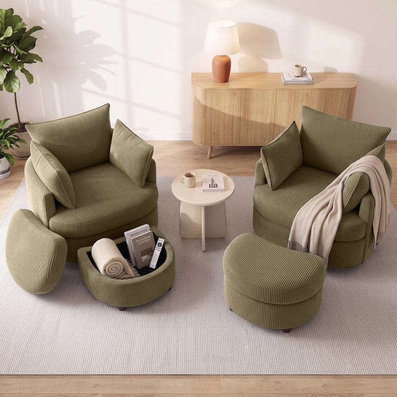 Fauteuil d'appoint pivotant en tonneau avec rangement caché Corduroy (ensemble de 2), Chameau