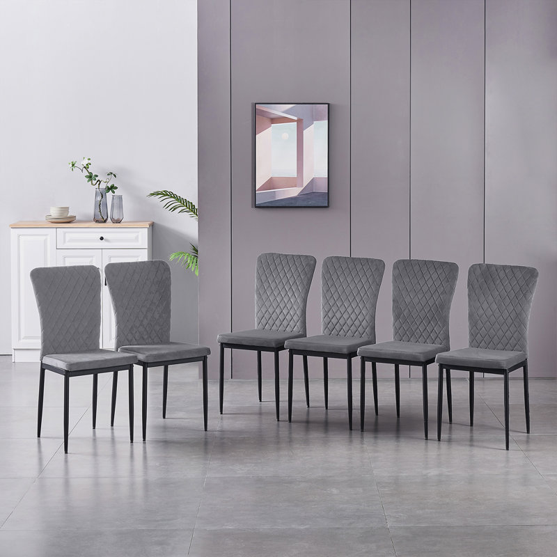 Velvet Upholstered Dining Chair Set High Back, Grey