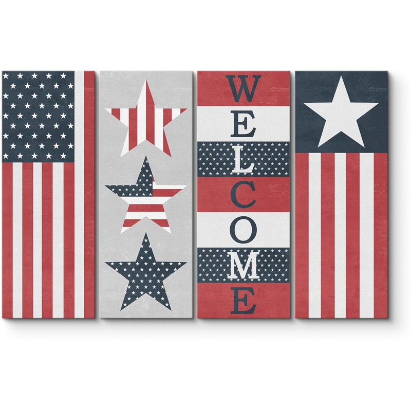 " American Stars And Stripes Flag National Patriotic Vintage Antique Retro Decor Contemporary " 4 - Pieces